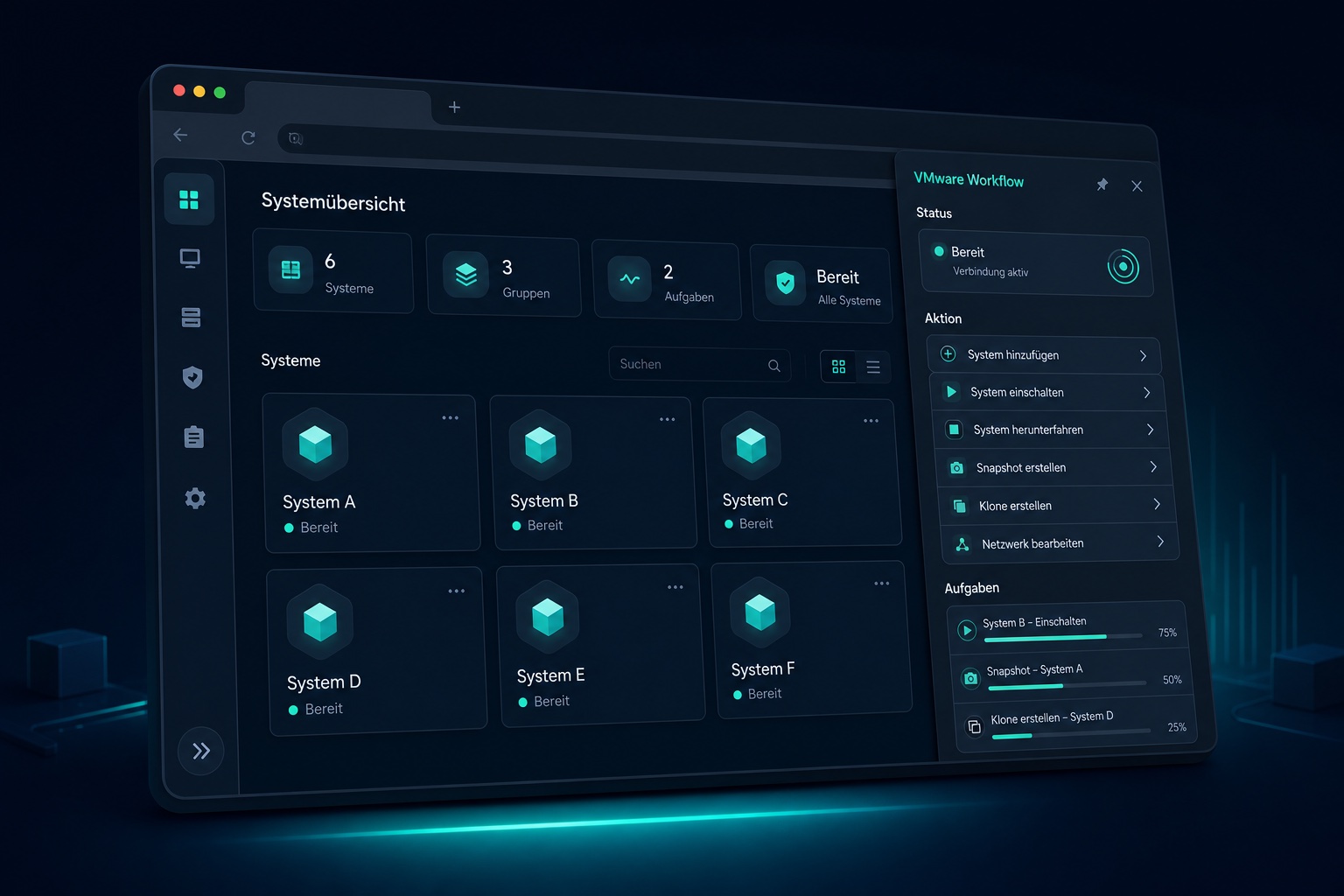 Anonymisiertes Mockup einer Chrome-Erweiterung für VMware-Workflows
