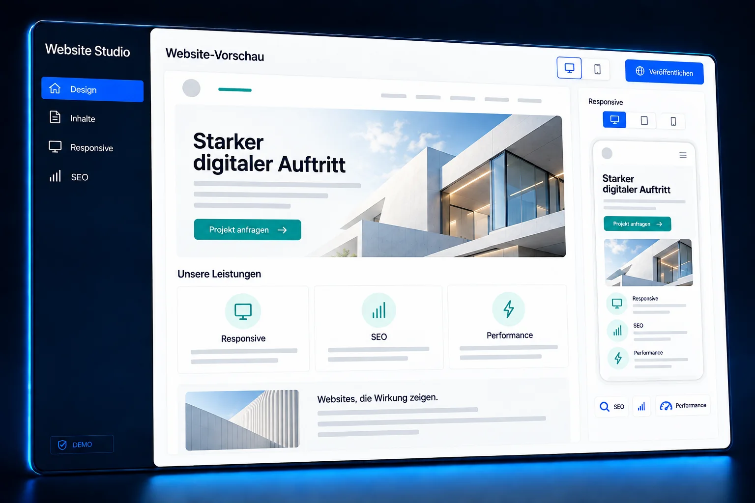 Technisches Mockup eines responsiven webbasierten Frontends